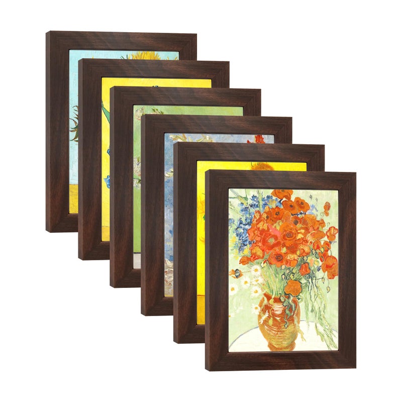 DEKWINN 5X7 Picture Frame Set of 6 with Real Glass for Pictures 4x6 with Mat or 5x7 Without Mat,Wall or Tabletop Gallery Photo Frames in Walnut - Image 1